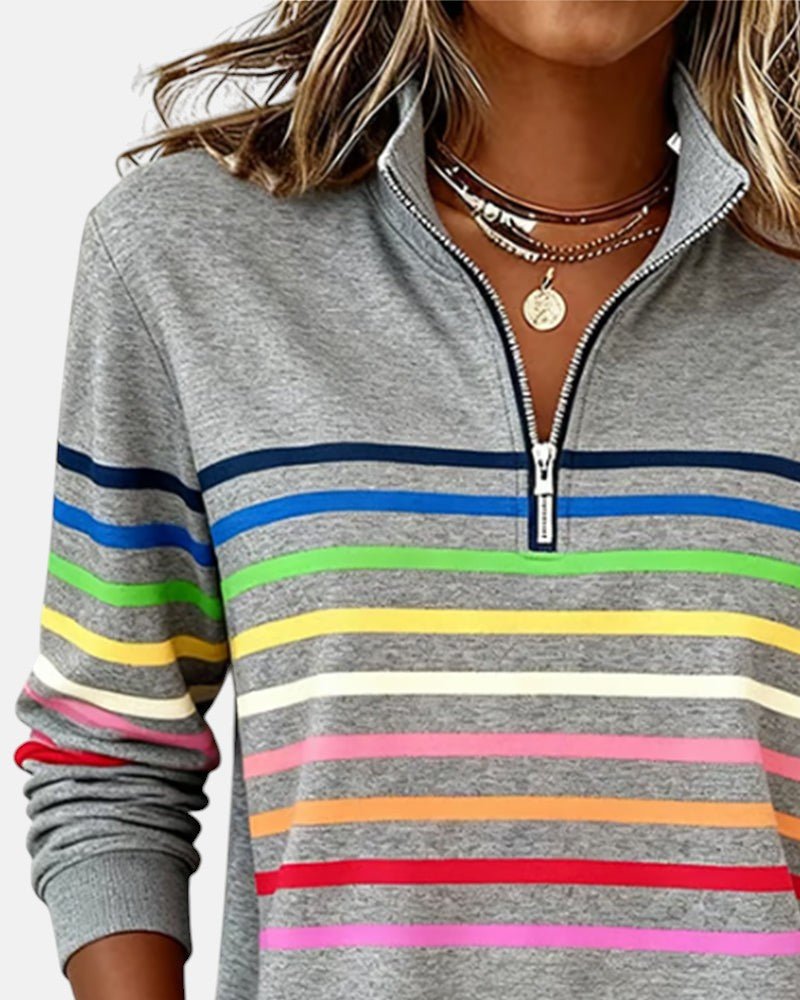 Madison | Women's Quarter Zip Sweatshirt Striped Long Sleeve Pullover 6