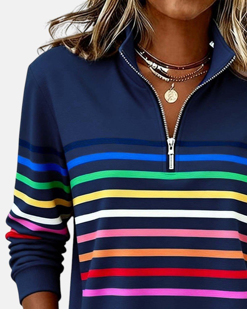 Madison | Women's Quarter Zip Sweatshirt Striped Long Sleeve Pullover 8