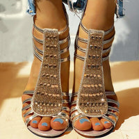 Ursula | Rhinestone Strappy Block Heel Comfort Sandals