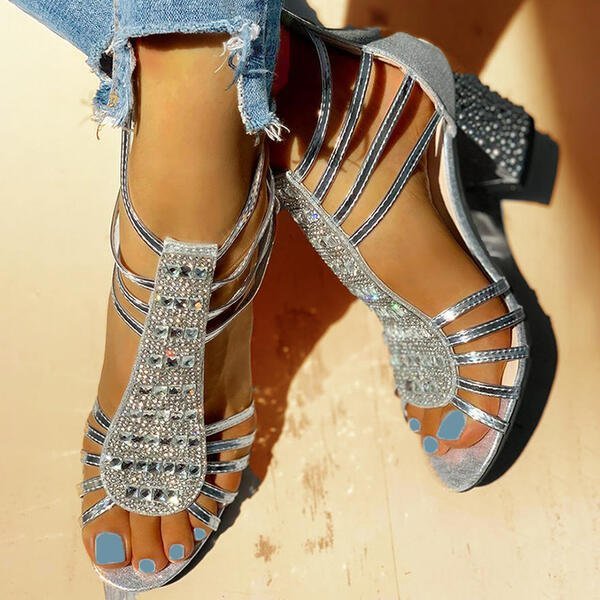 Maria | Rhinestone Strappy Block Heel Sandals 5