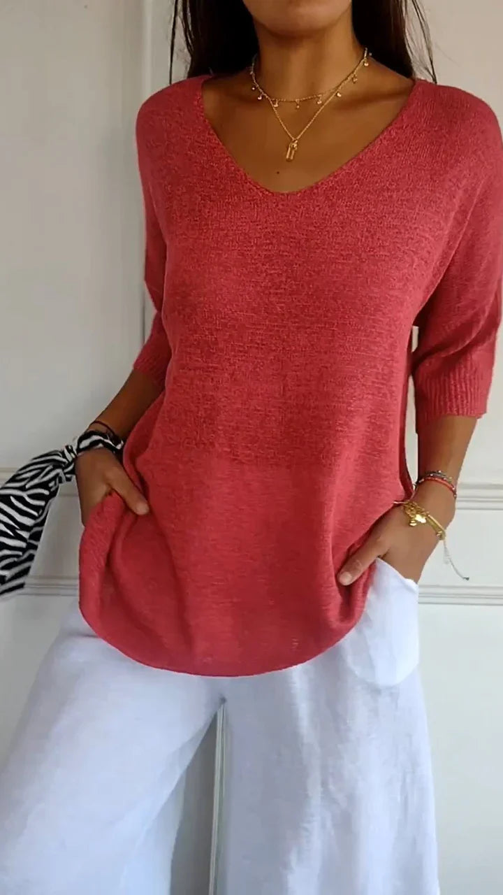 Maria | V-neck solid color knitted top 0