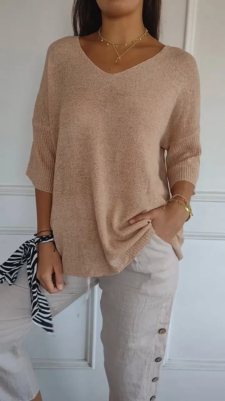 Maria | V-neck solid color knitted top 2