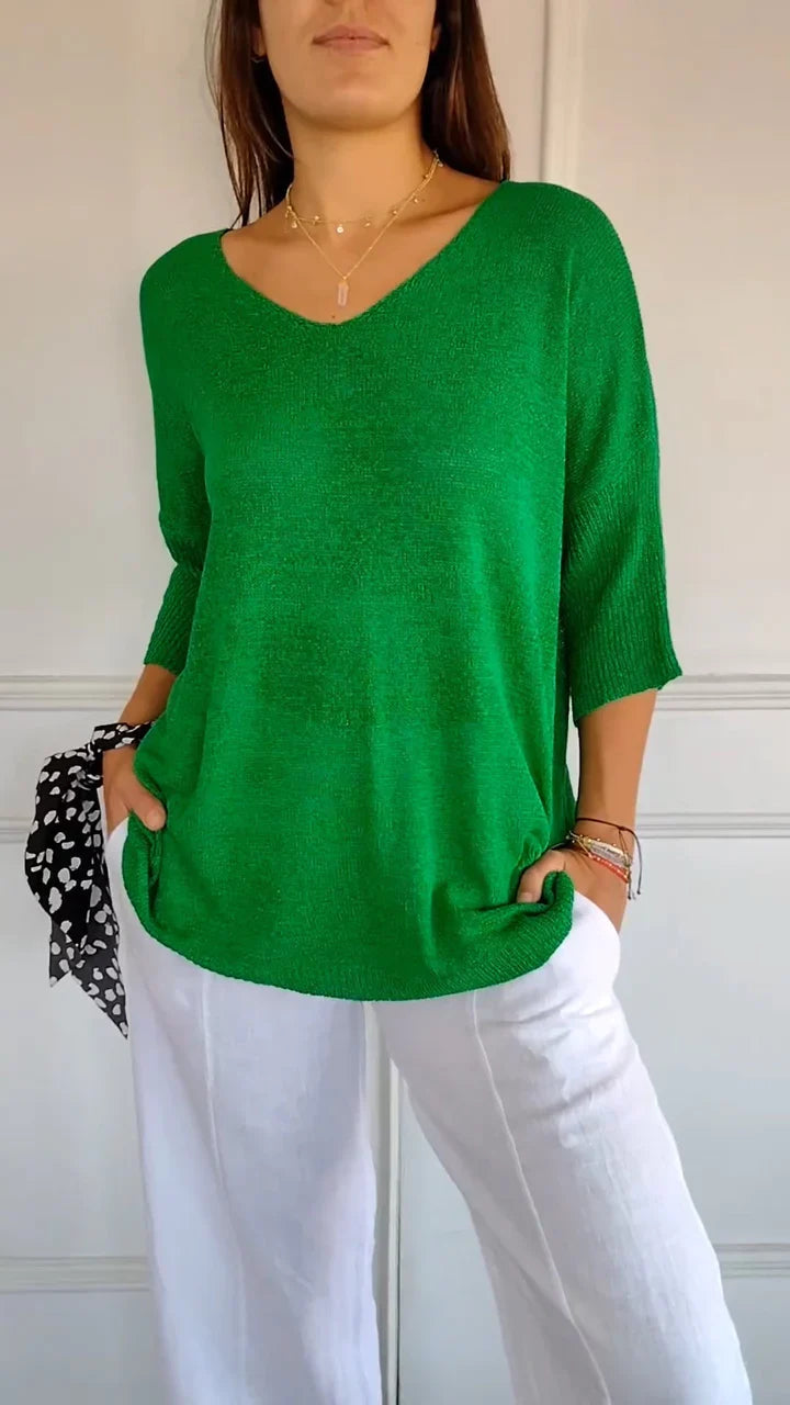 Maria | V-neck solid color knitted top 4