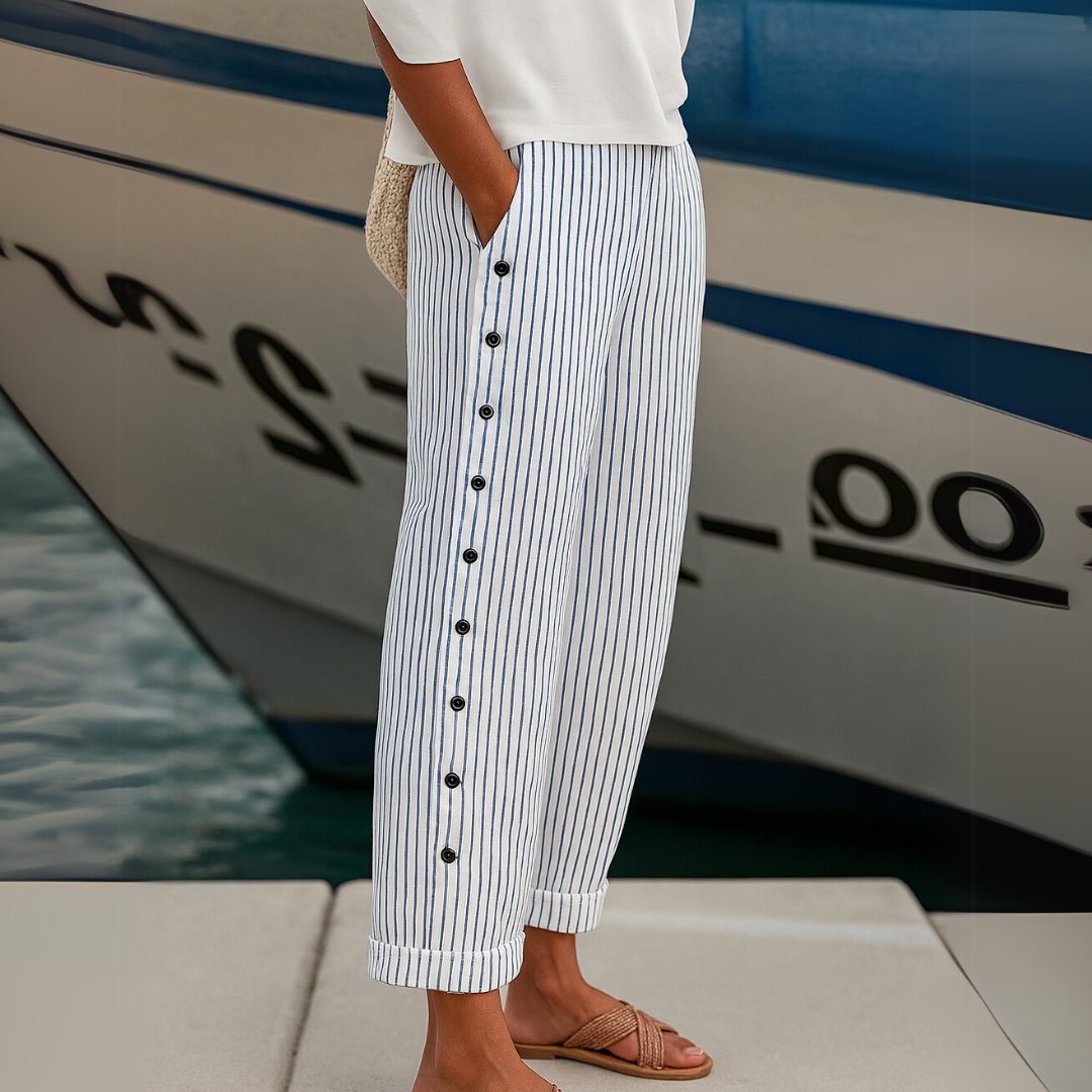 Maya | Chic High Waisted Striped Button Detail Pants 3