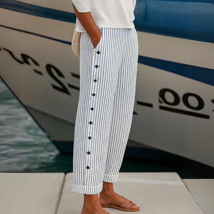 Maya | Chic High Waisted Striped Button Detail Pants 3