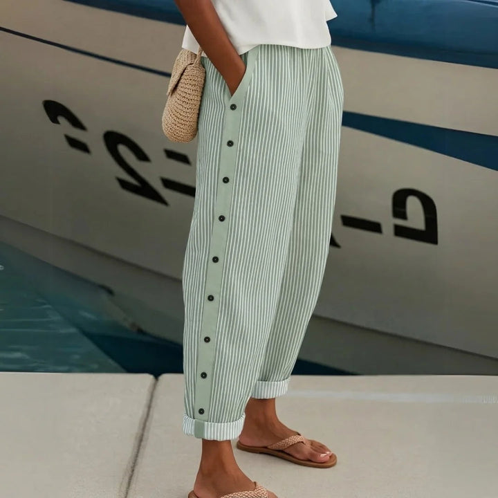 Maya | Chic High Waisted Striped Button Detail Pants 5