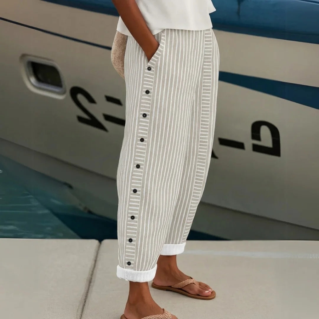 Maya | Chic High Waisted Striped Button Detail Pants 6