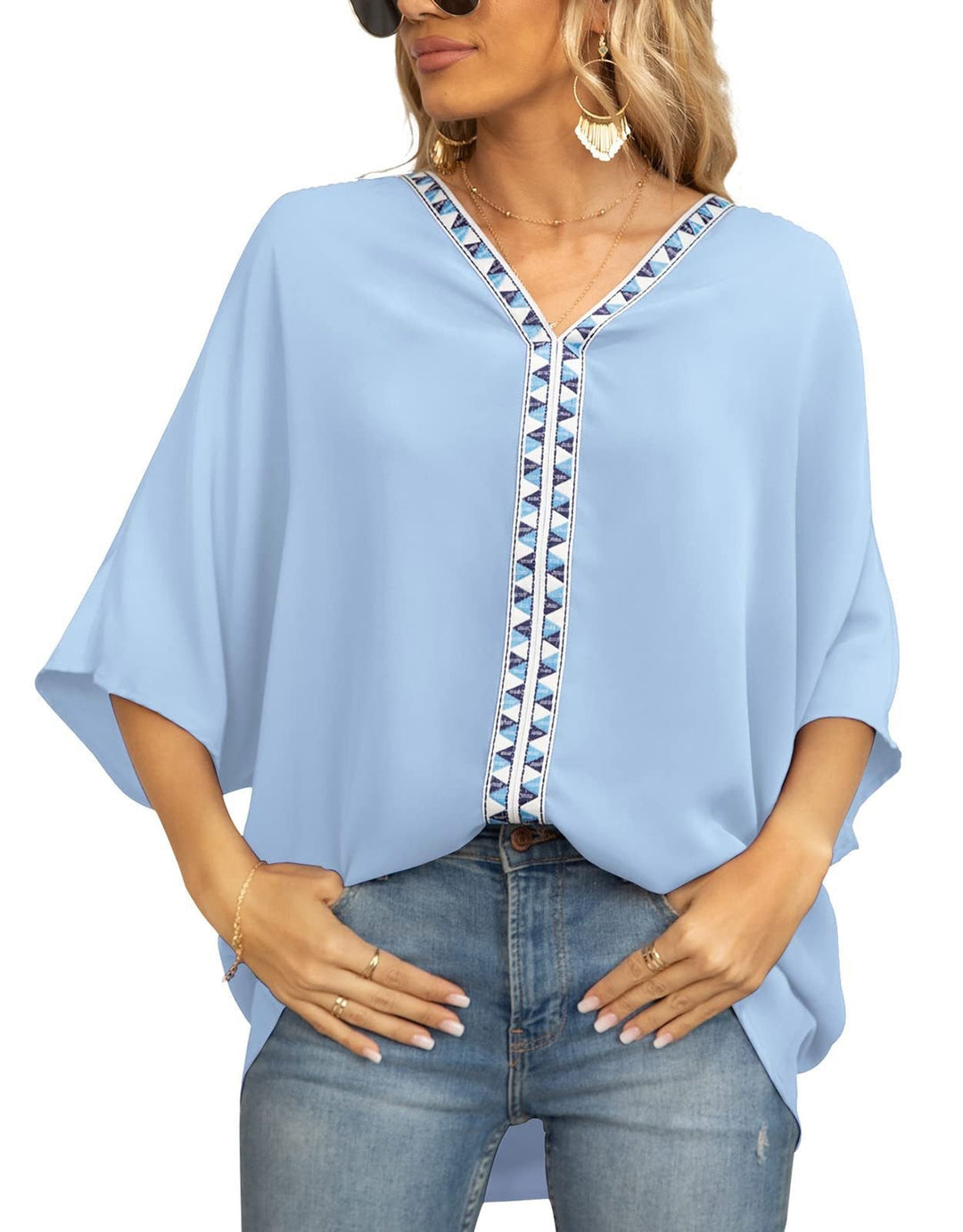 Maya | Comfortable And Warm geometric trim oversized tunic top 8