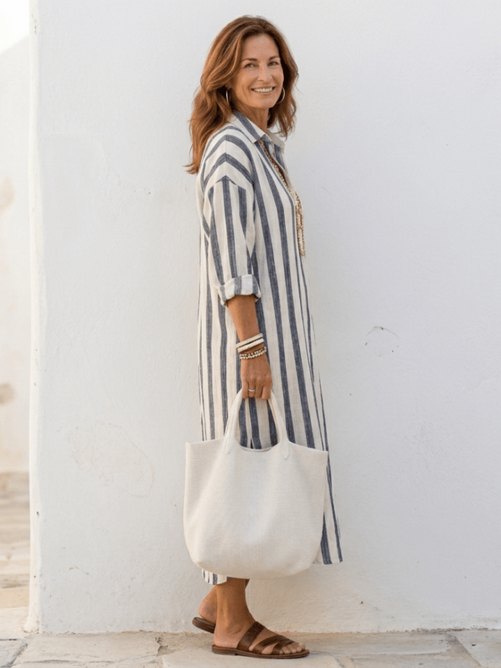 Maya | Elegant And Comfortable Striped Midi Shirt Dress 1
