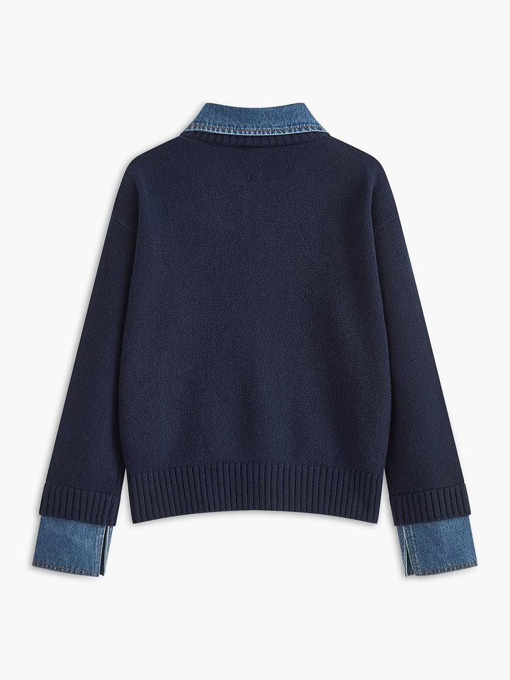 Mia | Women's Denim-Collar Knit Polo Sweater 2