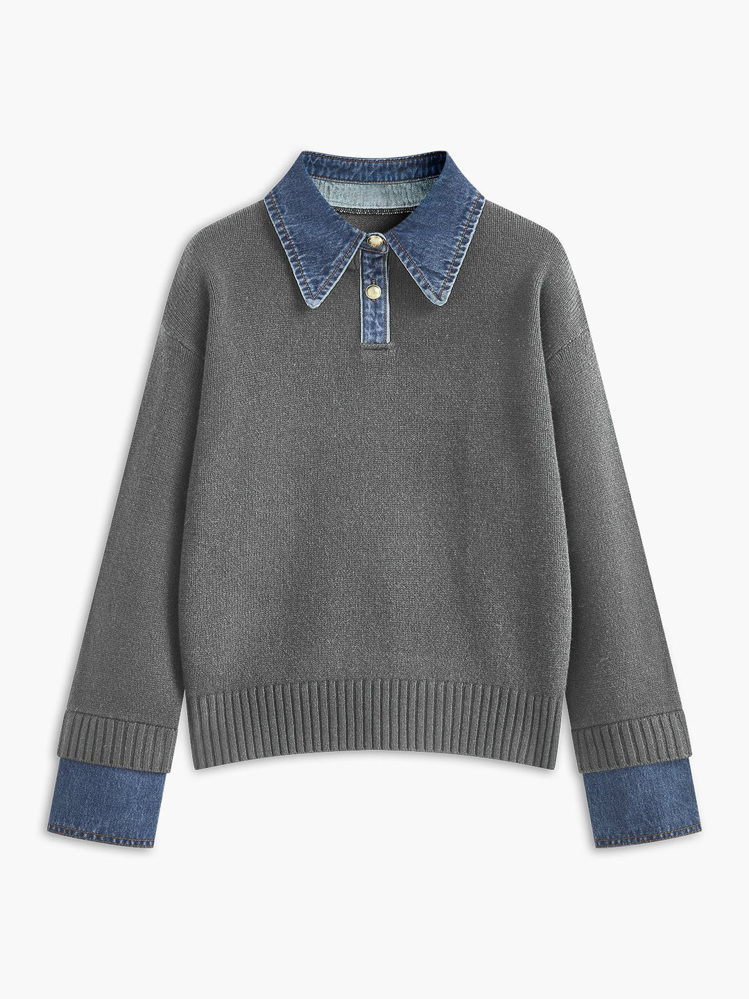 Mia | Women's Denim-Collar Knit Polo Sweater 6