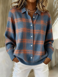 Evelyn | Classic Knitted Check Button-Up Blouse