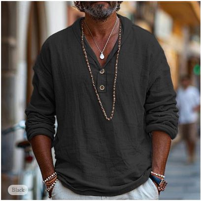 Nathan | Casual Long Sleeve Linen Popover Shirt 4