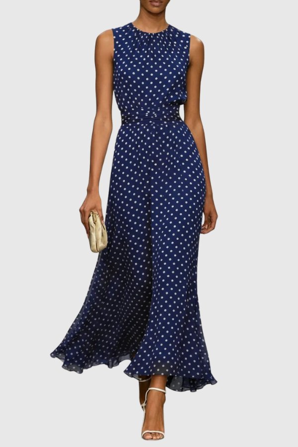 Nicole | Polka Dot Sleeveless Ruffle Hem Maxi Dress 5