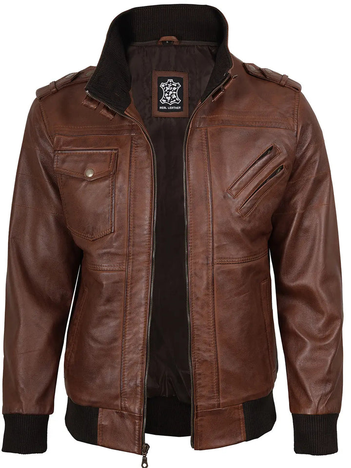 Oliver | Premium Leather Bomber Jacket with Removable Hood 5