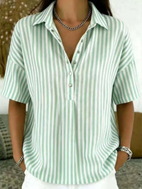 Evelyn | Relaxed Striped Half-Button Collared Blouse