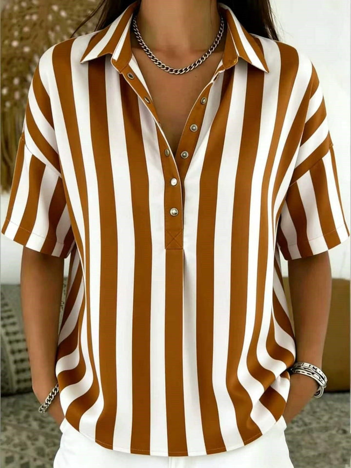 Penelope | Comfortable And Chic Striped Collared Blouse 9