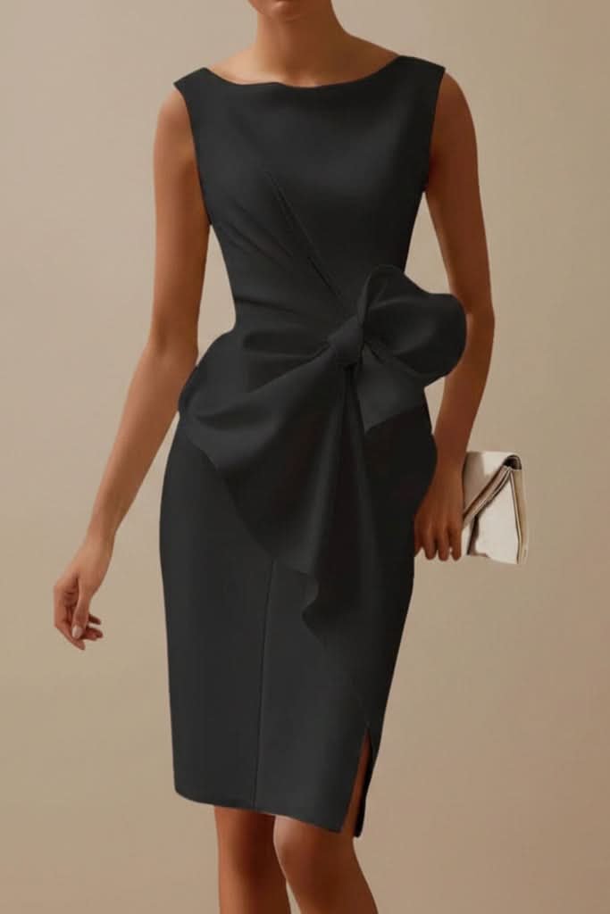 Penelope | Elegant Sleeveless Bow-Detail Cocktail Midi Dress 9