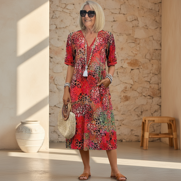 Sabrina | Vibrant Relaxed-Fit Patterned Midi Dress 0