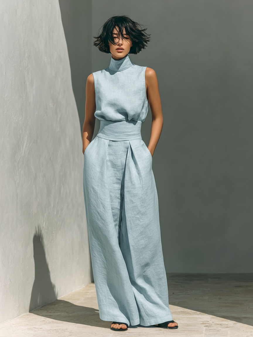 Savannah | Elegant Women's Jumpsuit – Breathable Cotton-Linen Blend with Modern High-Neckline 0