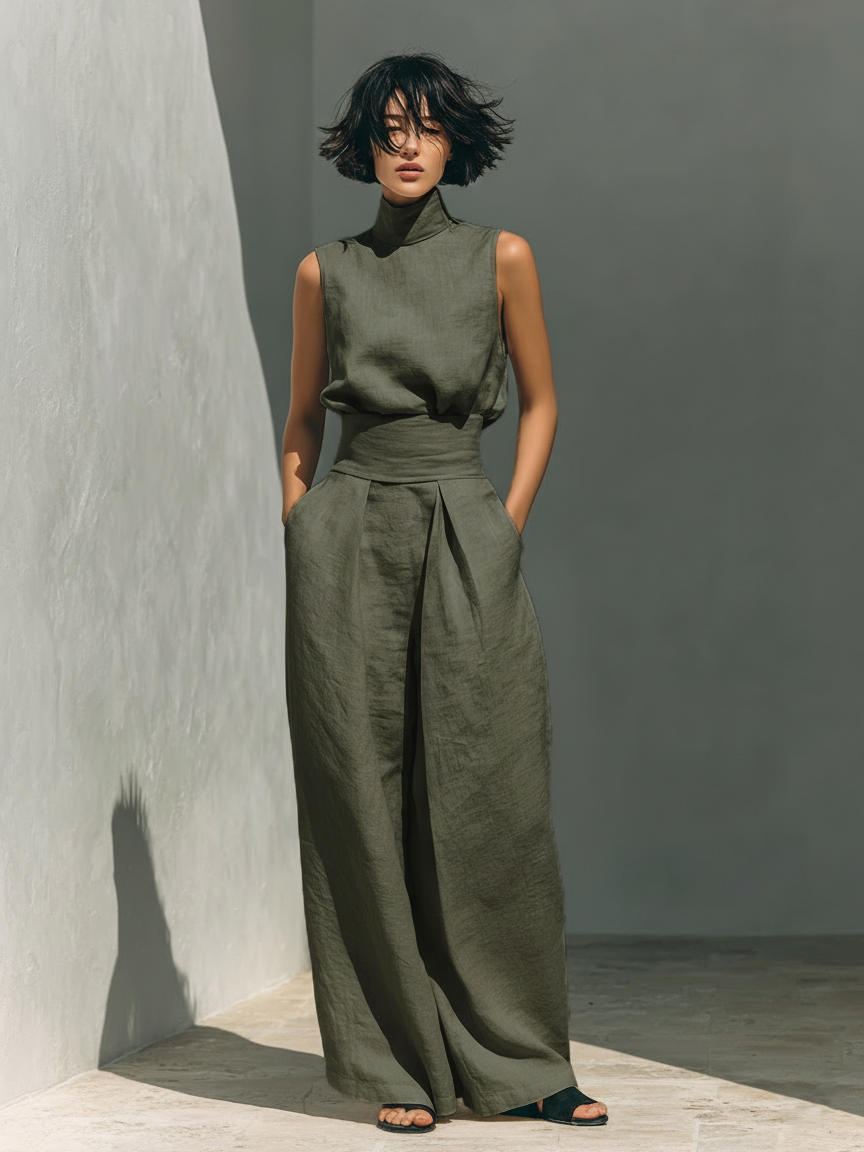 Savannah | Elegant Women's Jumpsuit – Breathable Cotton-Linen Blend with Modern High-Neckline 2
