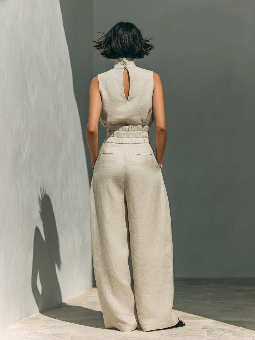 Savannah | Elegant Women's Jumpsuit – Breathable Cotton-Linen Blend with Modern High-Neckline 4