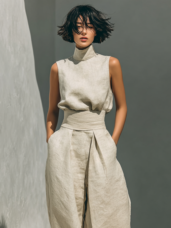 Savannah | Elegant Women's Jumpsuit – Breathable Cotton-Linen Blend with Modern High-Neckline 5