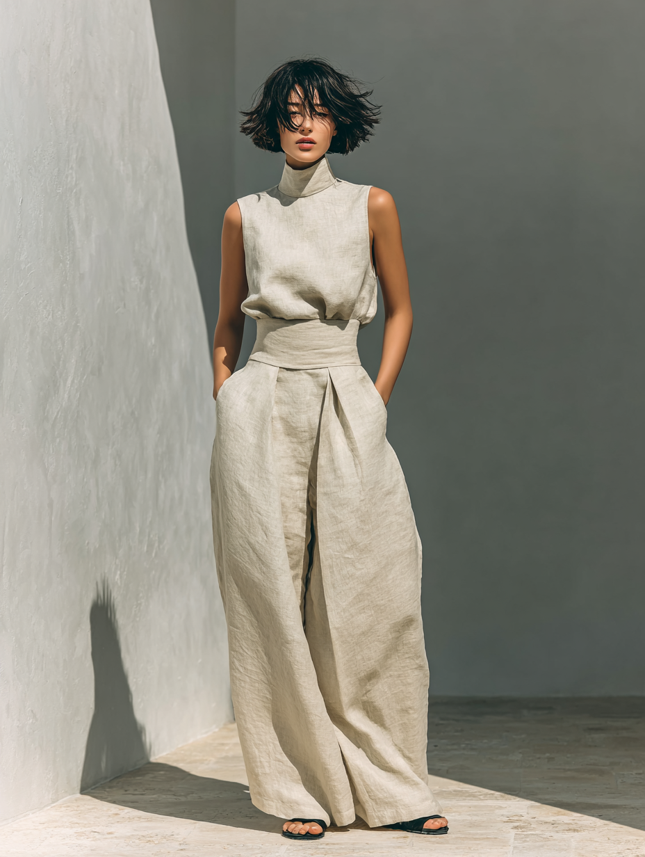 Savannah | Elegant Women's Jumpsuit – Breathable Cotton-Linen Blend with Modern High-Neckline 7