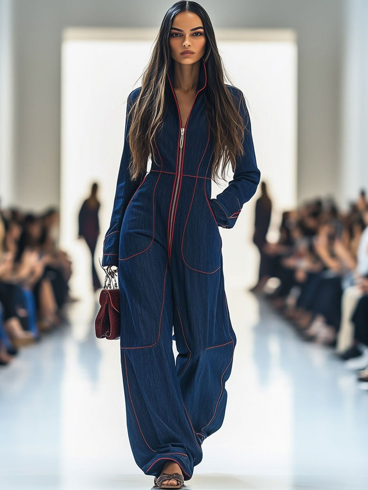 Scarlett | Polished And Chic Zip-Front Denim Jumpsuit 2