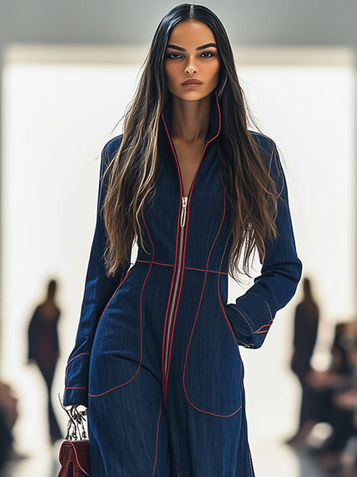 Scarlett | Polished And Chic Zip-Front Denim Jumpsuit 3