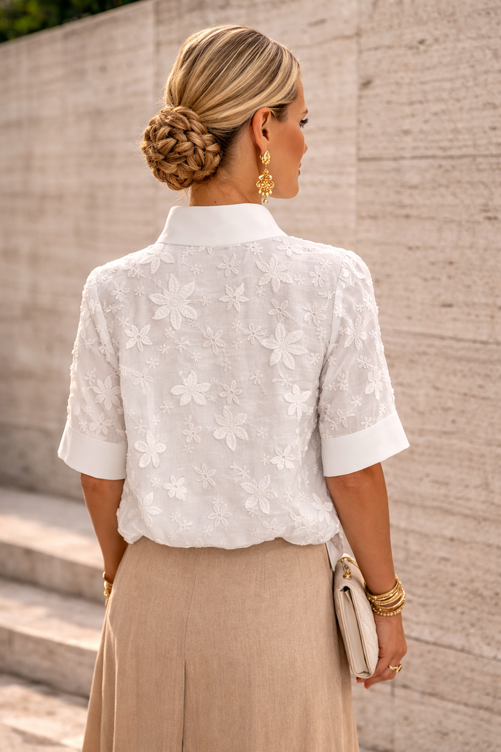 Sienna | Elegant High-Neck Women’s Blouse – Floral Embroidered, Lightweight &amp; Breathable 1