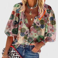 Elena | Relaxed Floral Print Button-Front Blouse for Women