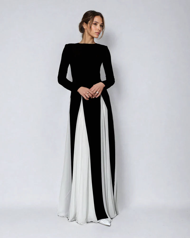 Sophia | Contrast Long Sleeve Maxi Dress 0