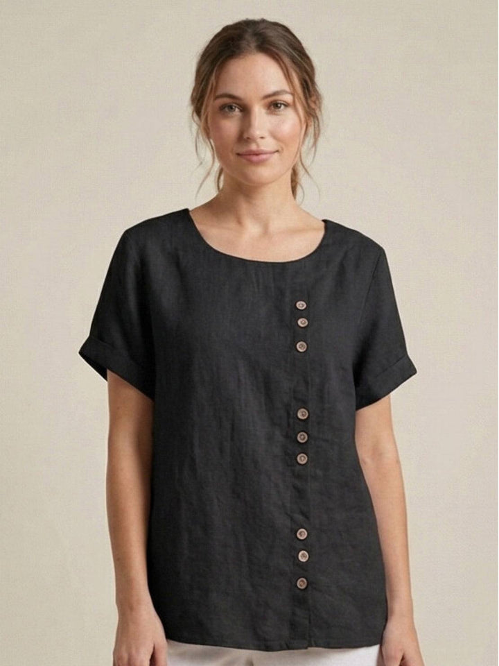 Taylor | Women’s Linen Round Neck Button Blouse 11