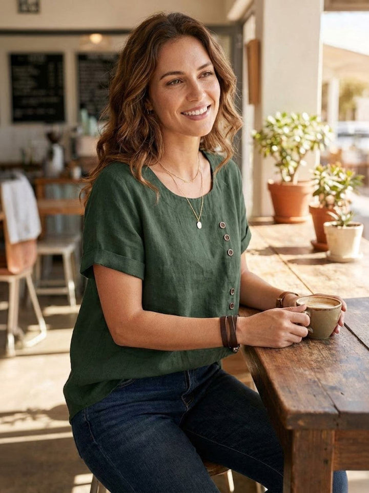 Taylor | Women’s Linen Round Neck Button Blouse 2
