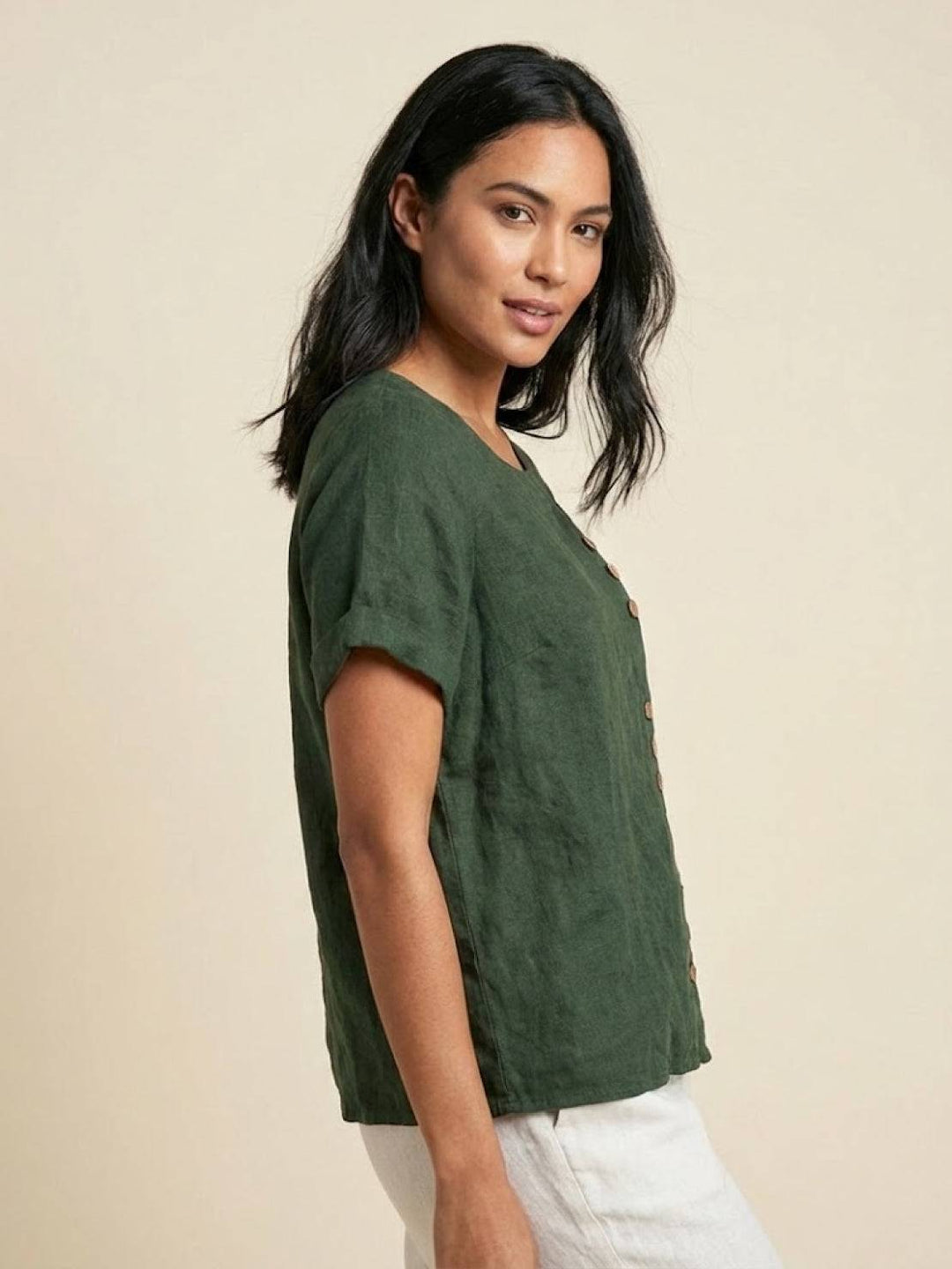 Taylor | Women’s Linen Round Neck Button Blouse 4