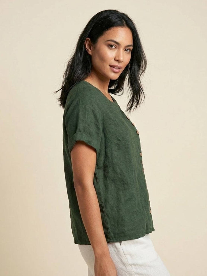 Taylor | Women’s Linen Round Neck Button Blouse 4