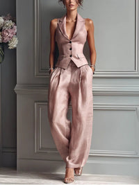 Camila | Refined and Modern Pleated Vest Two-Piece Set