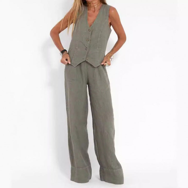 Women's elegant linen vest with button detailing Drune 2