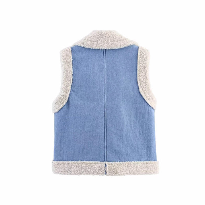 Women's vintage-style denim vest with fleece lining, Drune 4