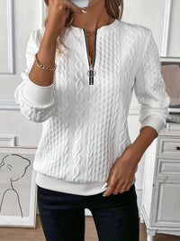 Genevieve | Modern And Cozy Cable-Knit Zip Sweater