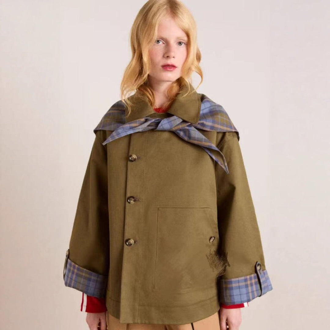 Victoria | Oversized Trench Coat with Checked Collar