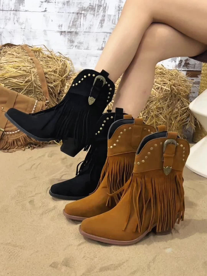 Sierra | Bottes de cowboy western à franges et clous pour mollets larges