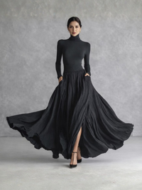 Sienna | Refined And Flowing Pleated Turtleneck Maxi Dress