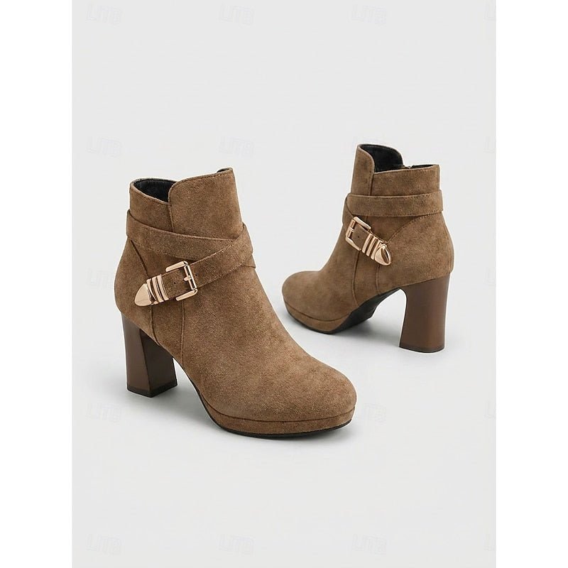 Renata | Buckle-Strap Block Heel Ankle Boots for Women
