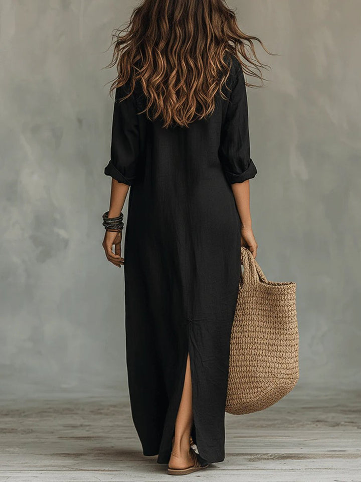 Zoe | Button-Front Long-Sleeved Shirt Maxi Dress
