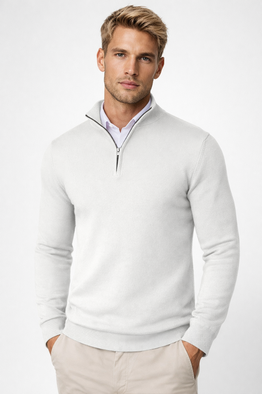 Clark | Modern Half Zip High Neck Knit Sweater