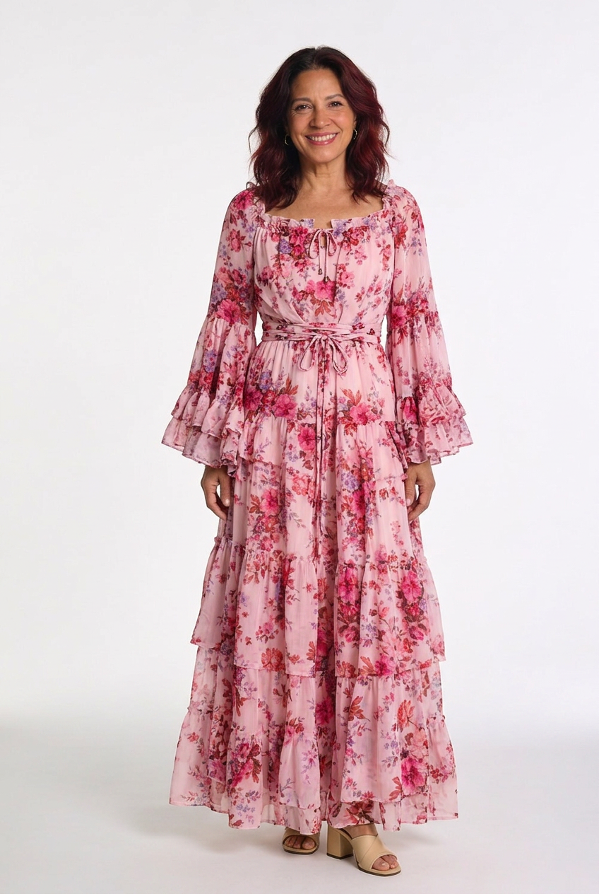 Rosalie | Bohemian Floral Print Maxi Dress – Tie-Waist Style for Women