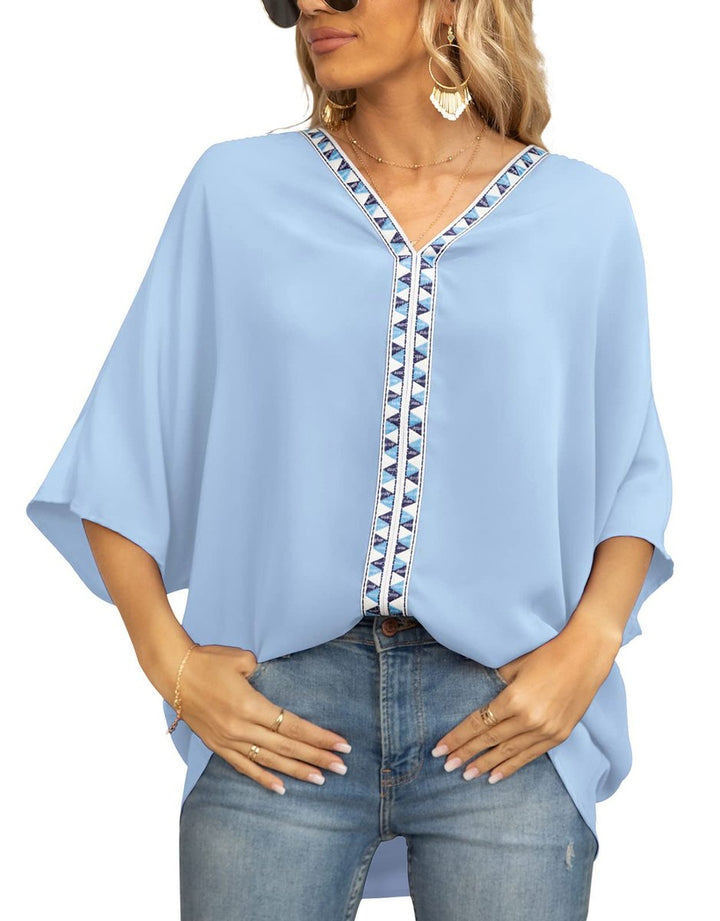 Sophia | Chic Boho Embroidered V-Neck Tunic Top