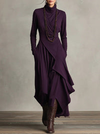 Sophia | Asymmetrical Roll Collar Long-Sleeved Maxi Dress
